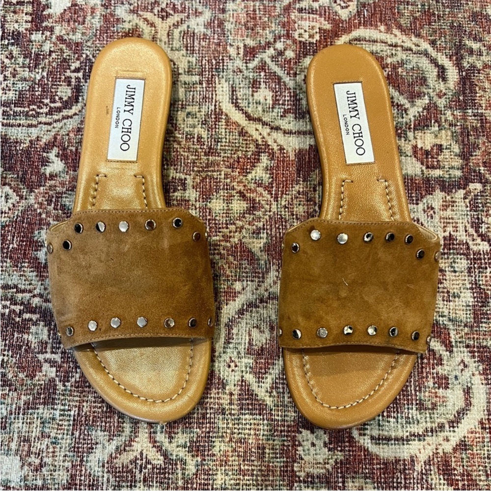 Jimmy Choo Brown Suede Slide Sandals - 38 (7/7.5)